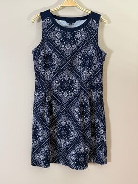 Tommy Hilfiger Navy Bandana-Print Sleeveless Fit-and-Flare Dress